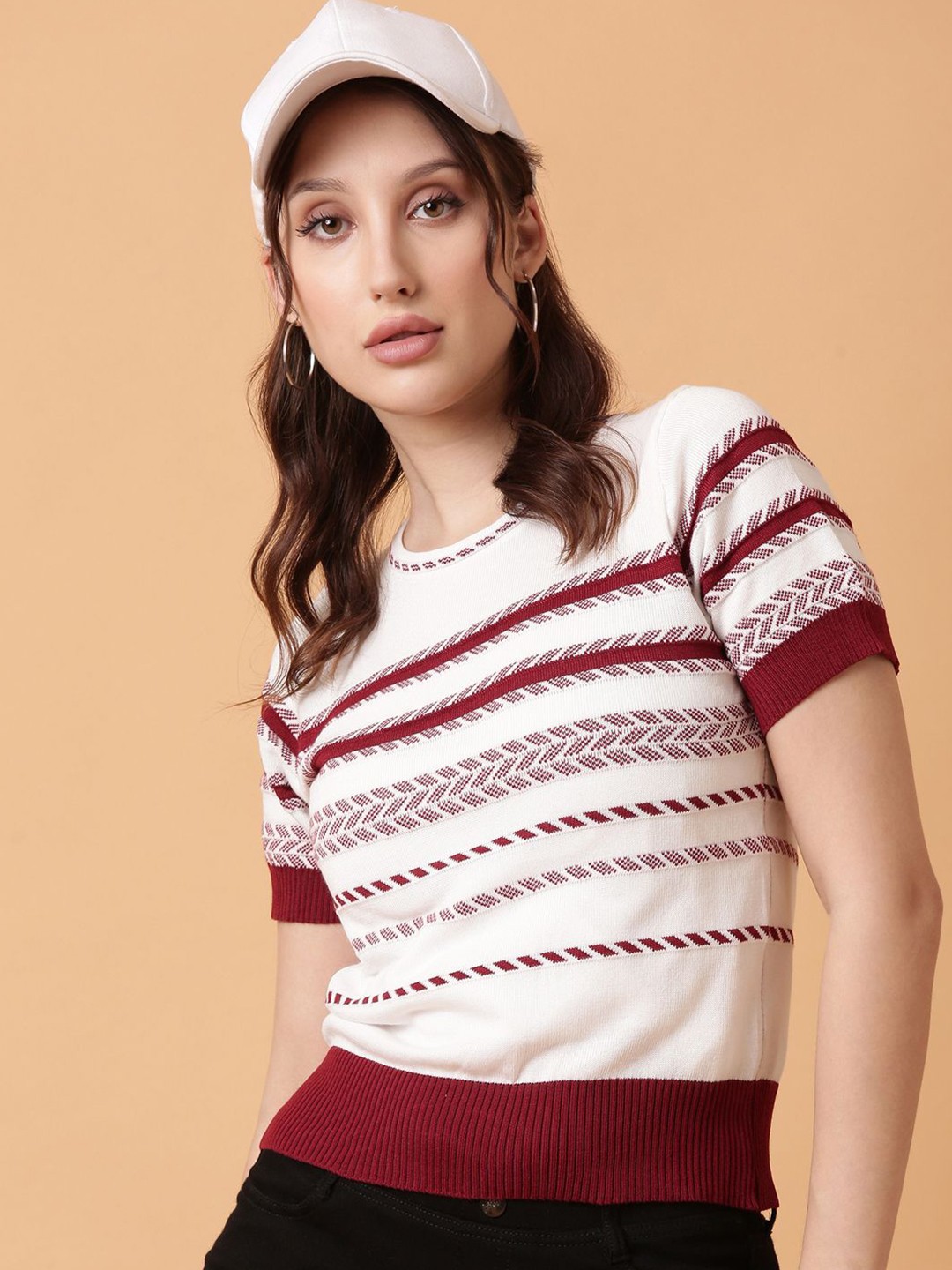

SHOWOFF Striped Top, Maroon