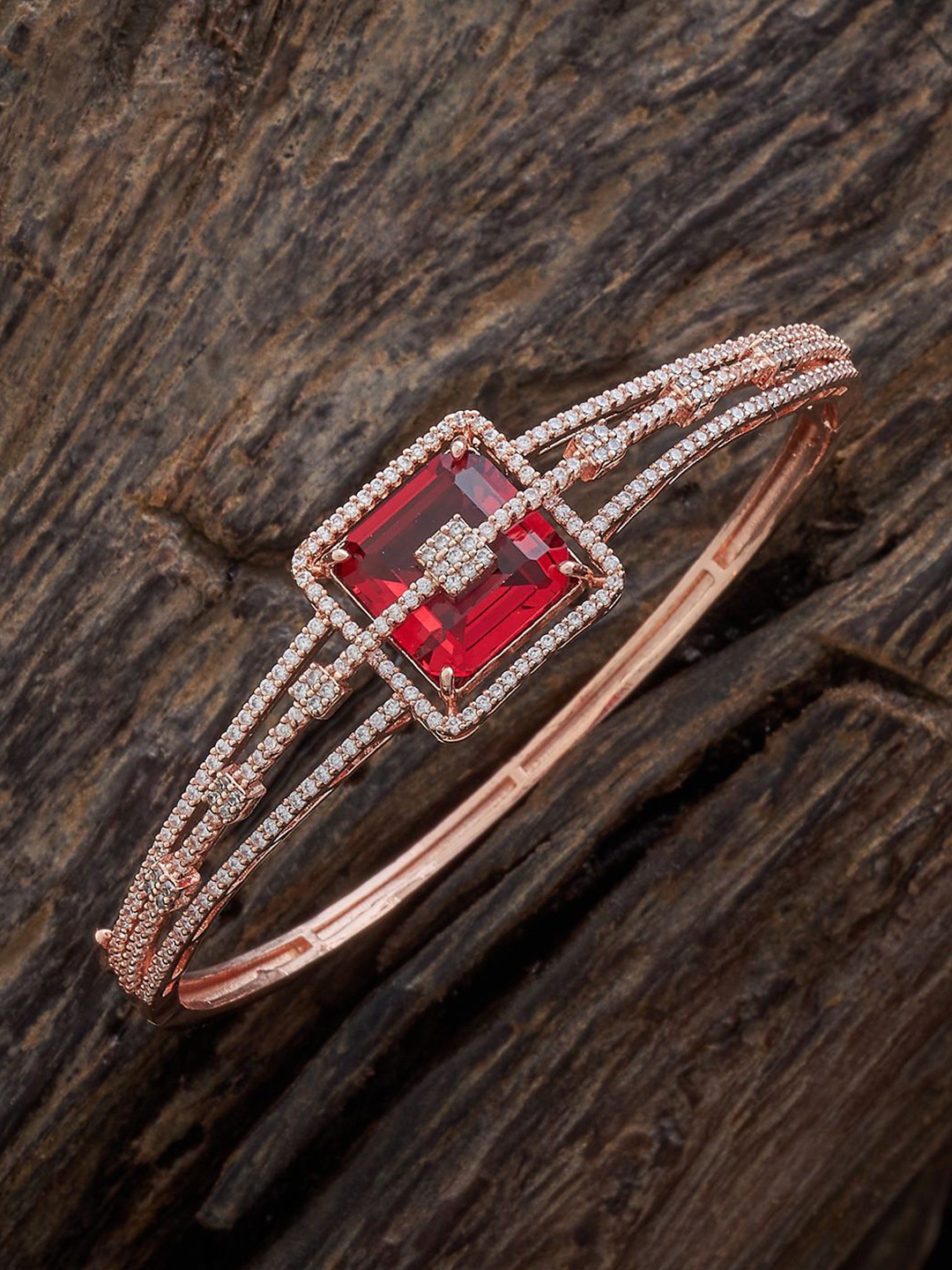 

Kushal's Fashion Jewellery Rose Gold-Plated Cubic Zirconia Kada Bracelet