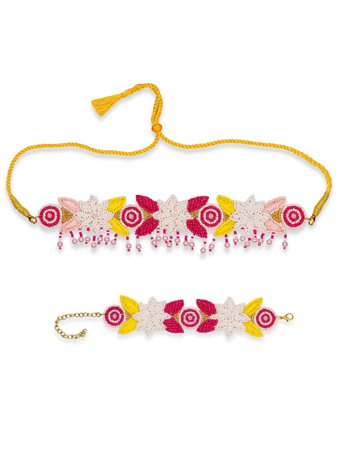 

Aye Candy Girls Beaded Zardosi Flower Petal Design Necklace & Bracelet Set, Pink