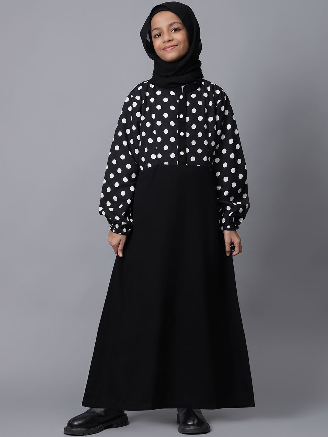 

NABIA Girls Polka Dot Printed Abaya, Black