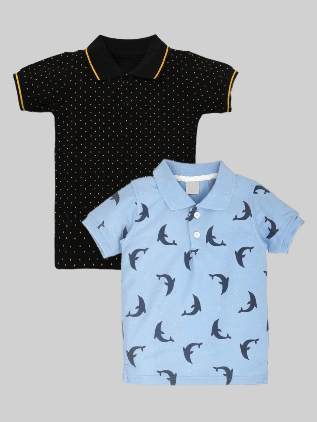 

BAESD Pack Of 2 Boys Conversational Printed Polo Collar Cotton T-shirts, Black