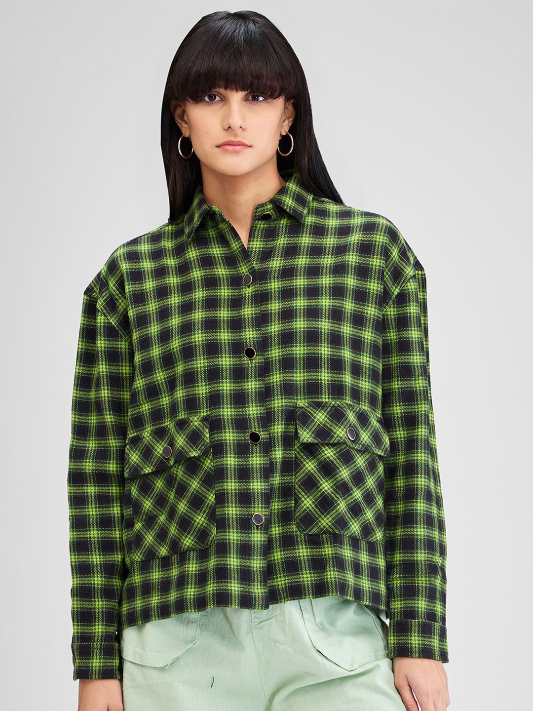 

SPYKAR Women Boxy Buffalo Checks Opaque Checked Casual Shirt, Yellow