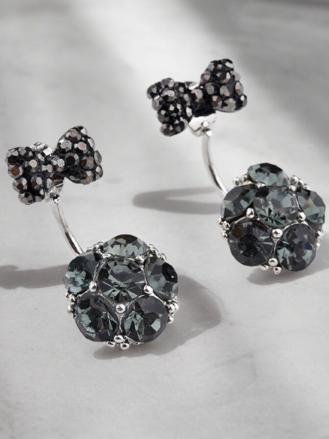 

DressBerry Crystal Studded Floral Ear Jacket Drop Earrings, Silver