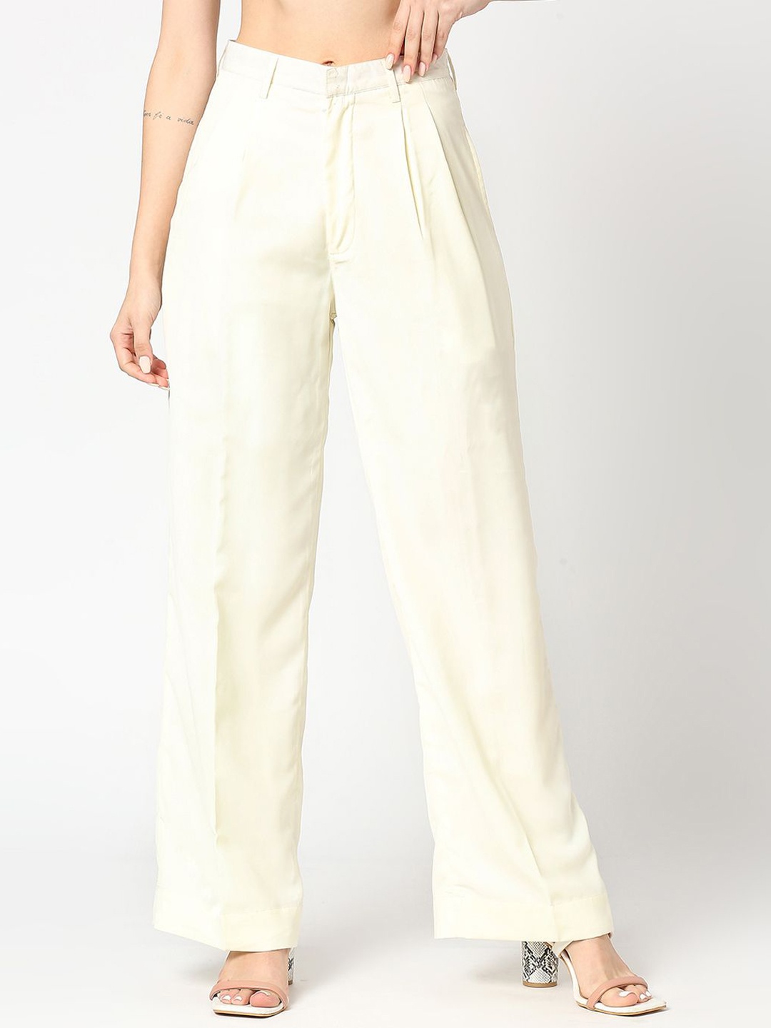 

AMMARZO Fiona Women Relaxed Straight Leg High-Rise Formal Trousers, Off white
