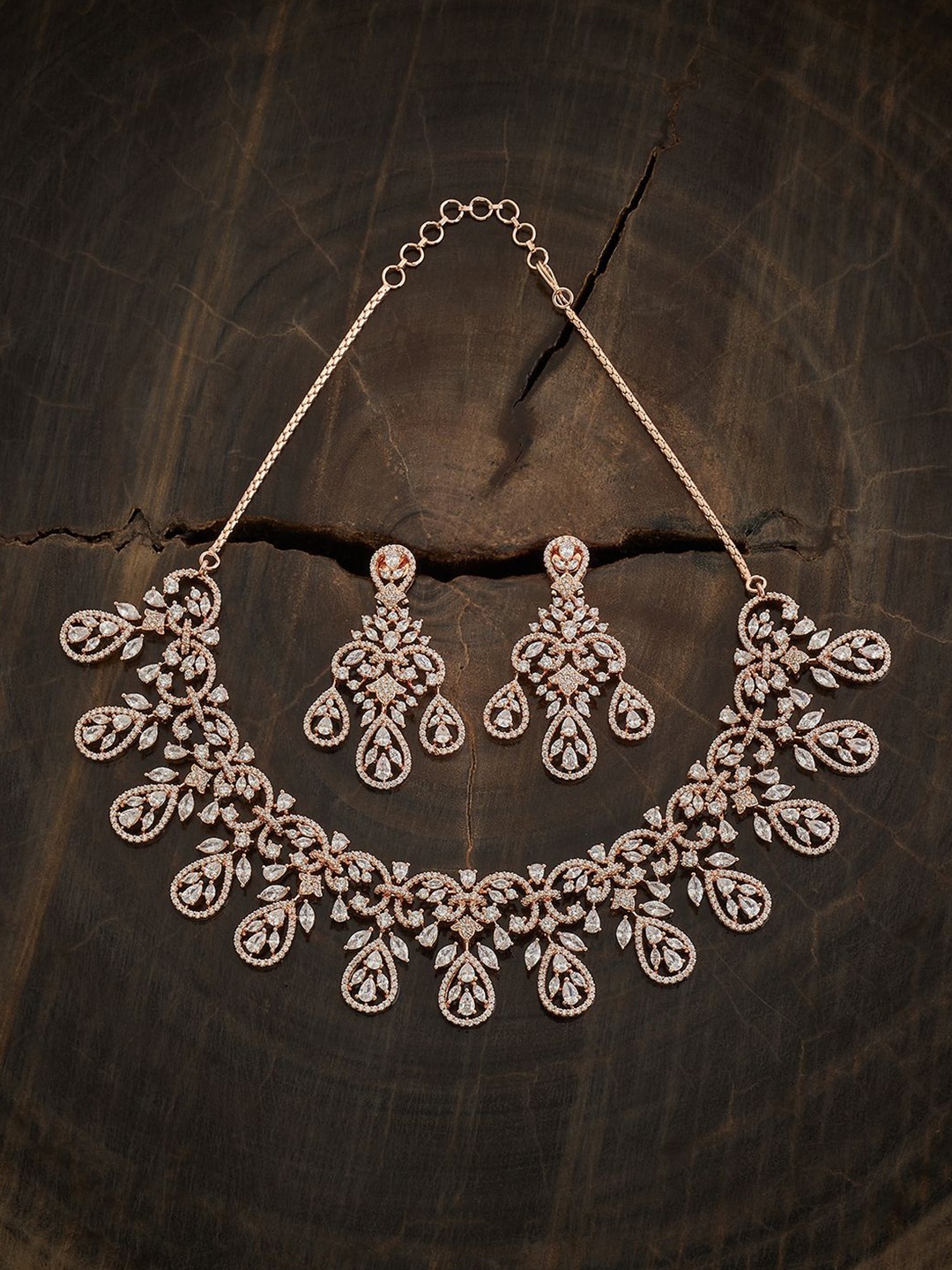 

Kushal's Fashion Jewellery Rose Gold-Plated Cubic Zirconia Studded Jewellery Set