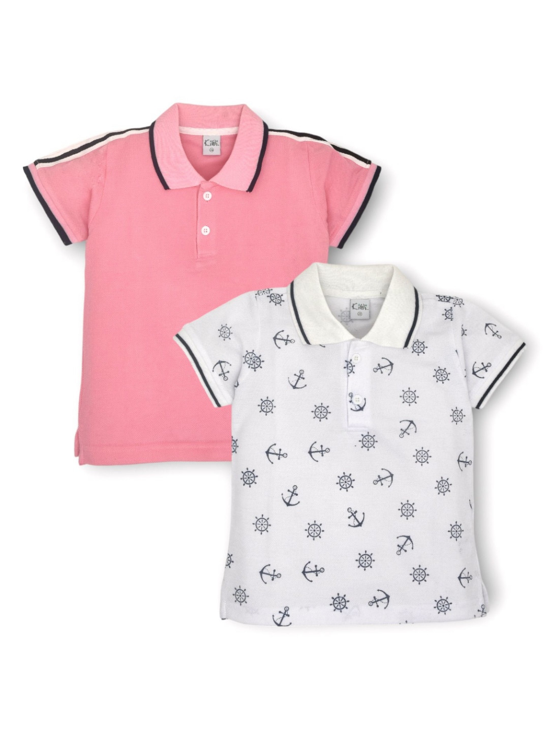 

BAESD Pack Of 2 Boys Conversational Printed Polo Collar Cotton T-shirts, White