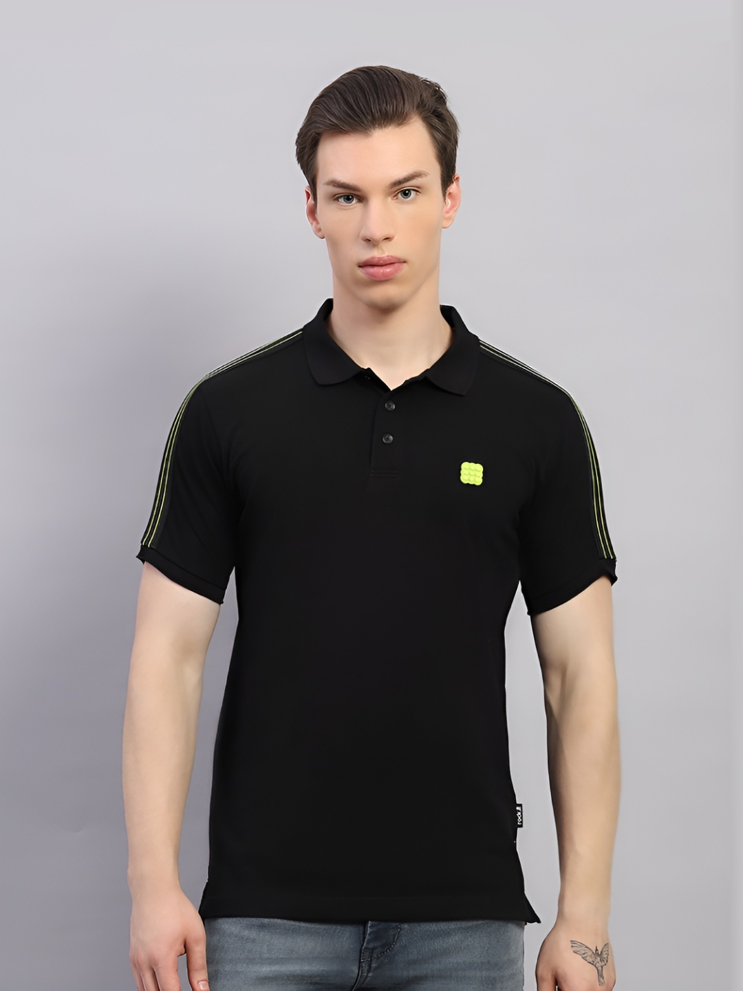 

rock.it Men Solid Polo Collar Cotton T-shirt, Black