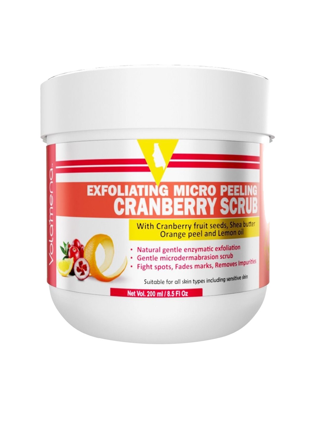 

Volamena Exfoliating Micro Peeling Cranberry Face Scrub - 200ml, Red