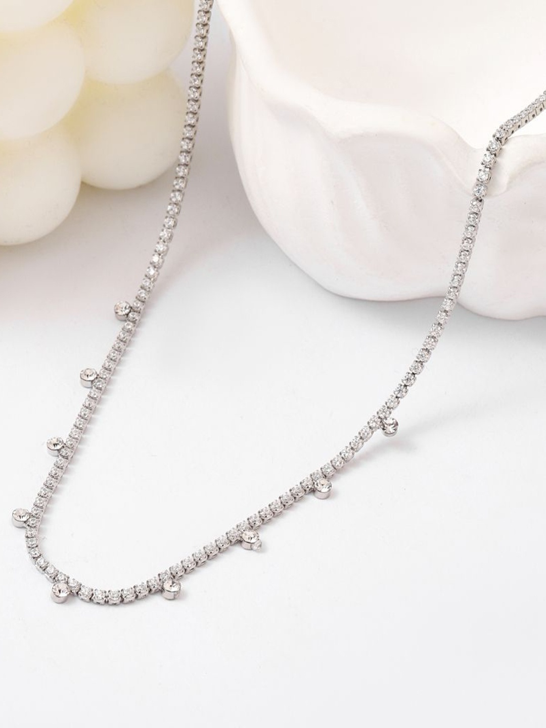 

SALTY Rhinestone Minimal Necklace, Silver