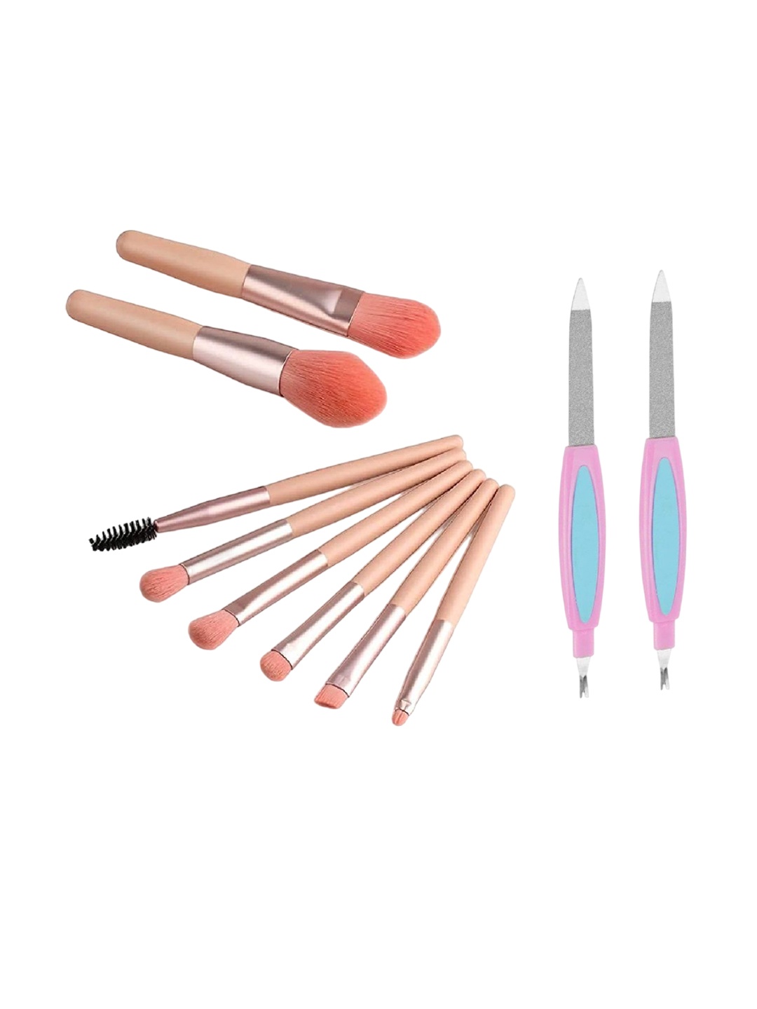 

zemglam Set Of 8 Mini Makeup Brushes With Storage Bag With 2 Nail Filers, Pink