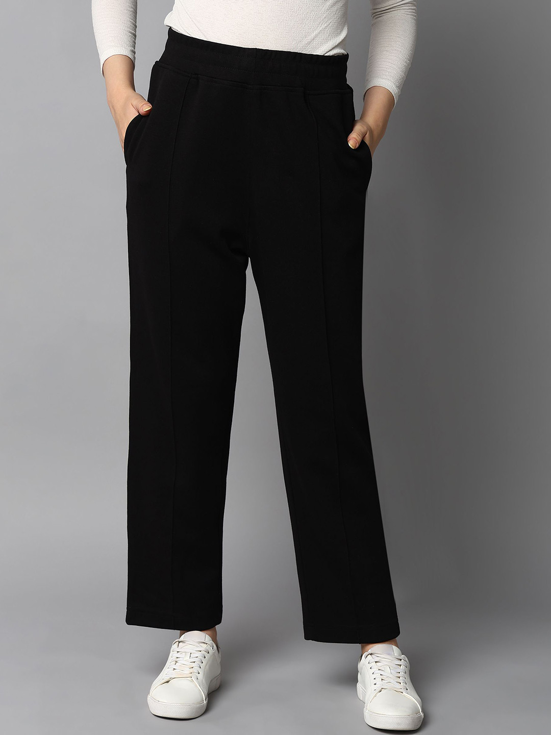 

Alan Jones Women High Rise Straight Fit Track Pants, Black