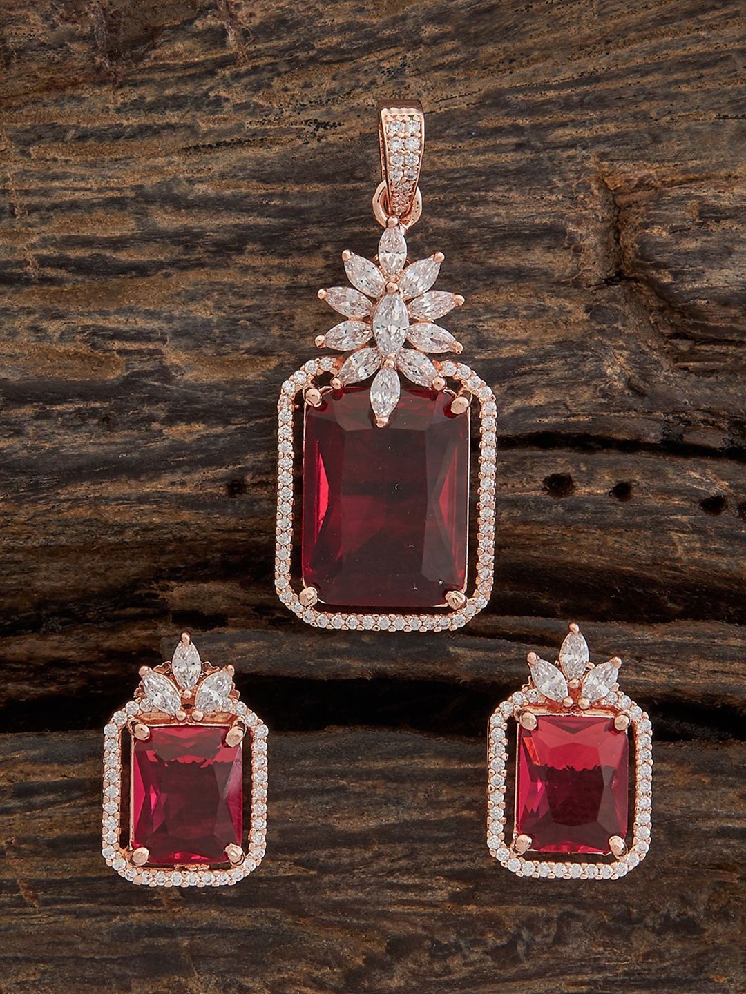 

Kushal's Fashion Jewellery Rose Gold-Plated CZ Stone-Studded Jewellery Set