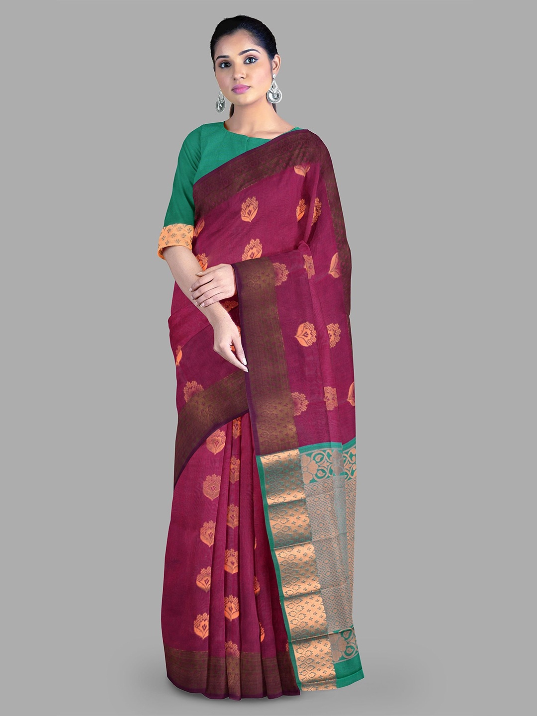 

The Chennai Silks Ethnic Motifs Zari Kovai Saree, Maroon