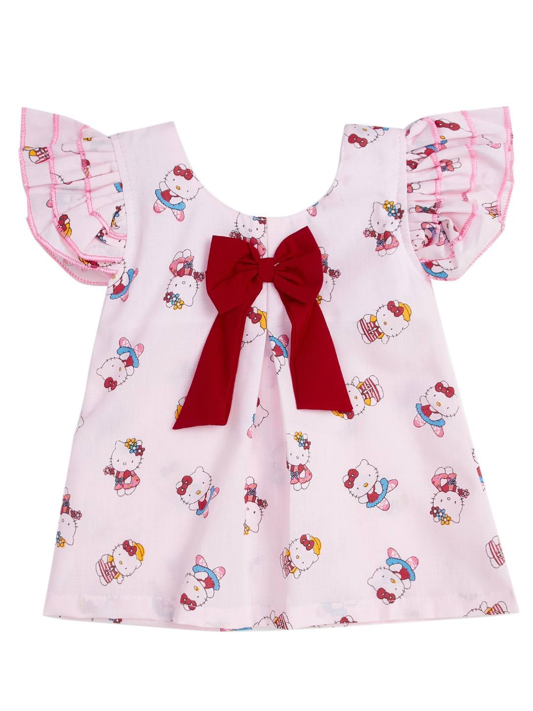 

Babywish Printed Flared Sleeve Bow Pure Cotton A-Line Dress, Pink