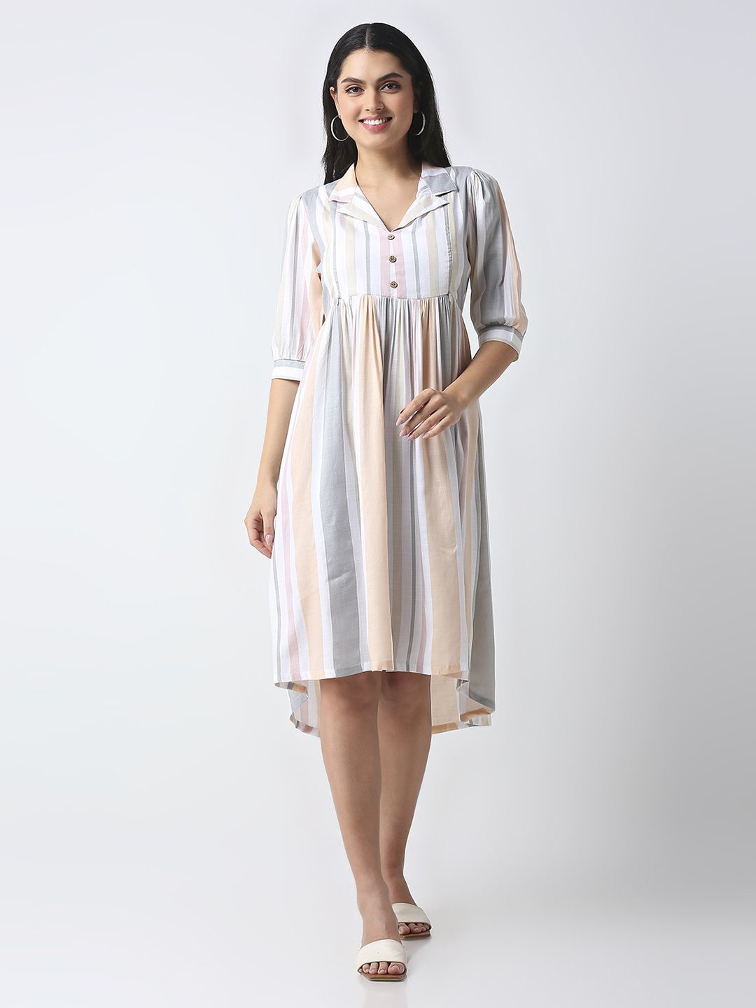 

MeeMee Striped Maternity Fit & Flare Maxi Dress, White