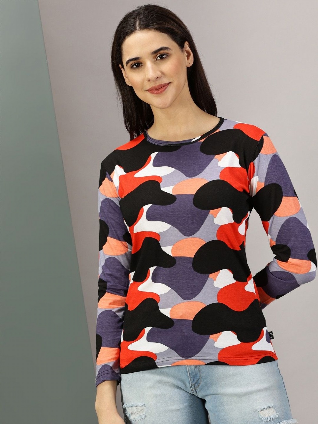 

Rodzen Women Abstract Printed Round Neck Cotton T-shirt, Purple