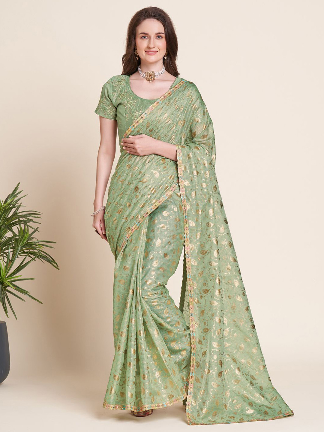 

KALINI Floral Printed Saree, Green