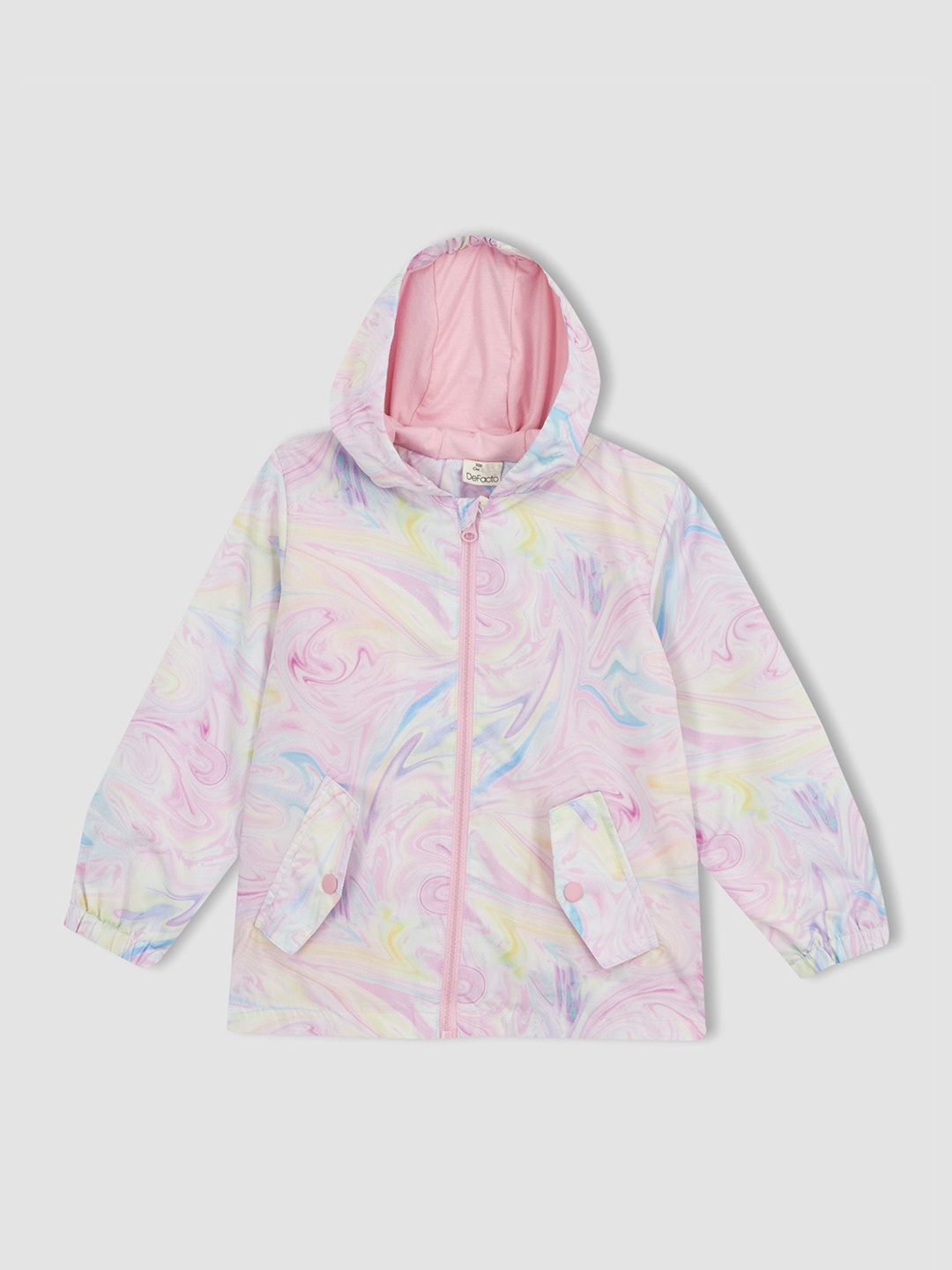 

DeFacto Girls Abstract Printed Hooded Jacket, Pink