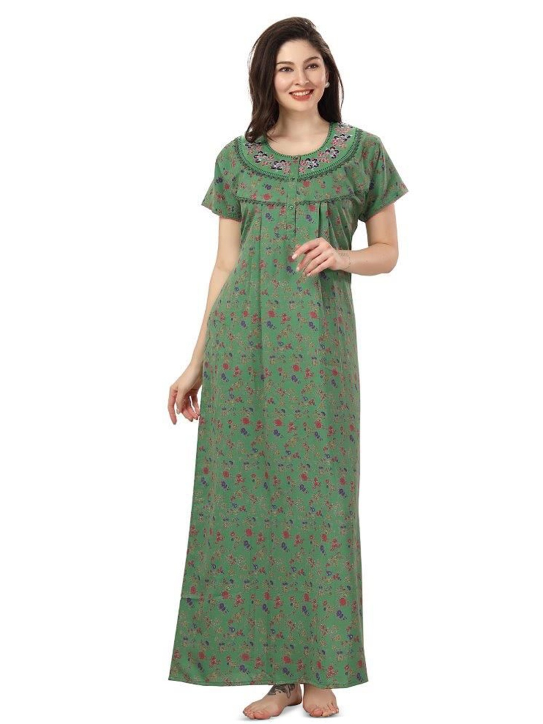 

Soulemo Women Floral Printed Maxi Nightdress, Green