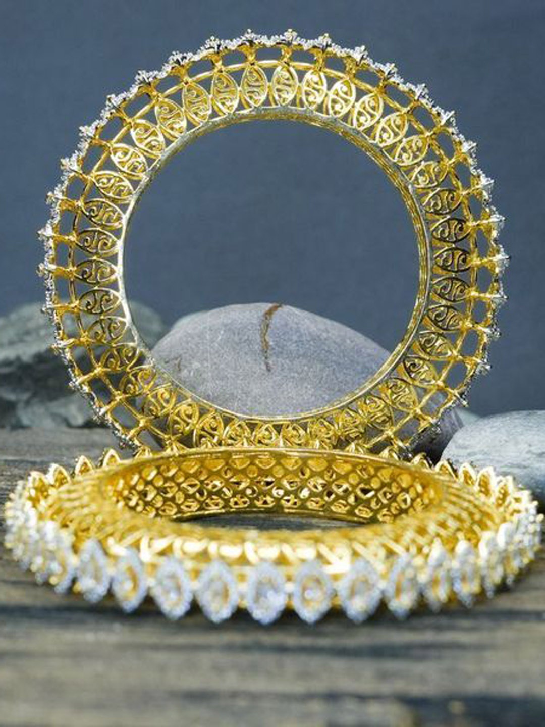 

Zevarly Set Of 2 Gold-Plated American Diamond Studded Bangles