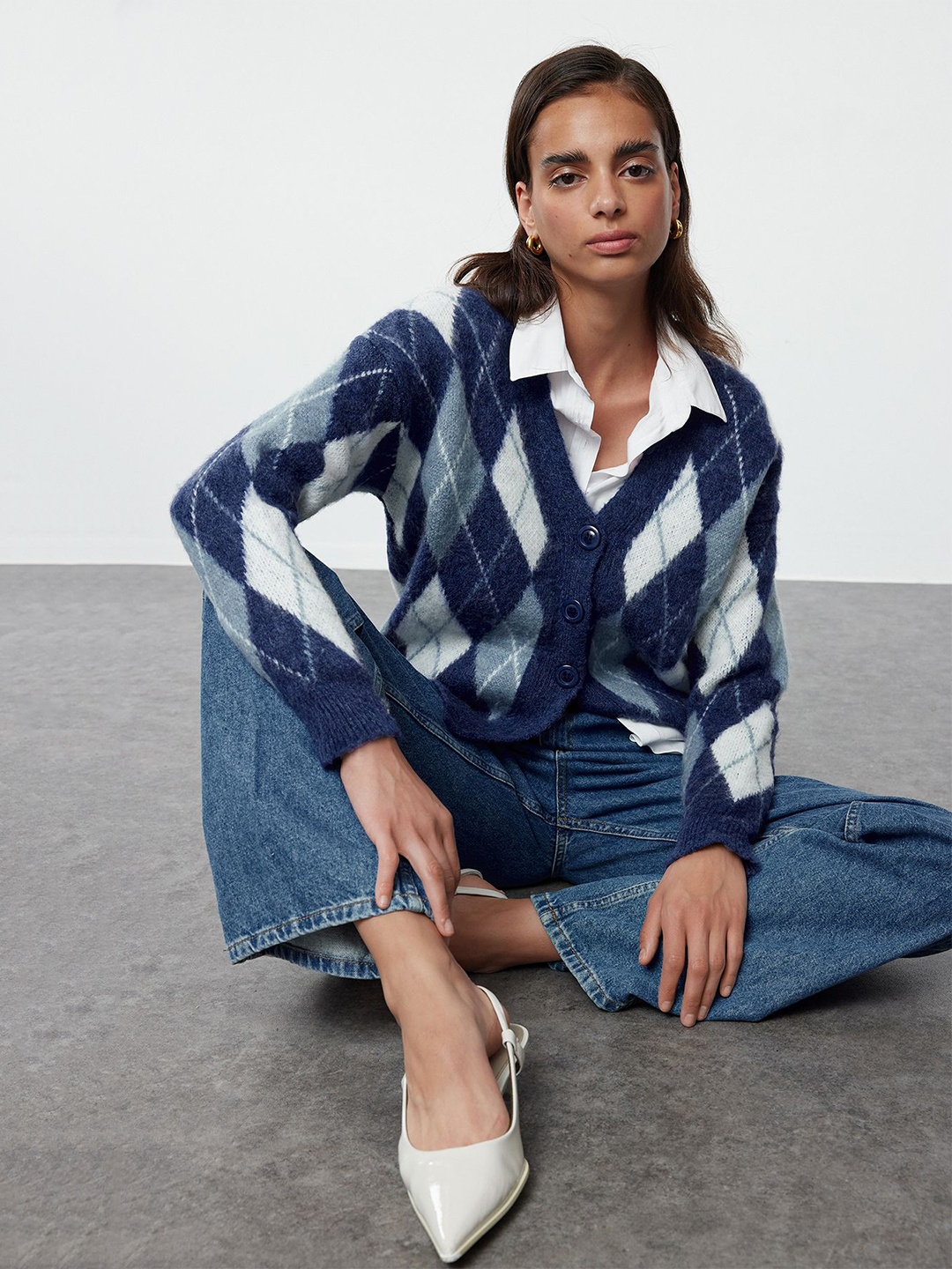 

Trendyol Women Checked Cardigan, Blue