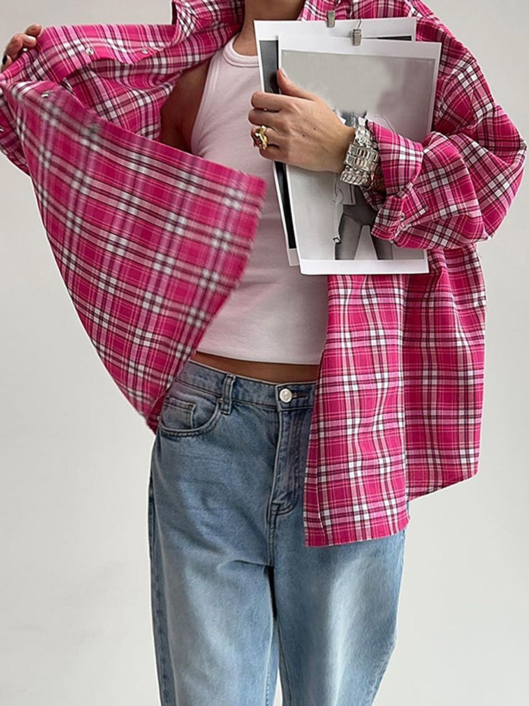 

LULU & SKY Checked Styled Back Crop Top, Multi