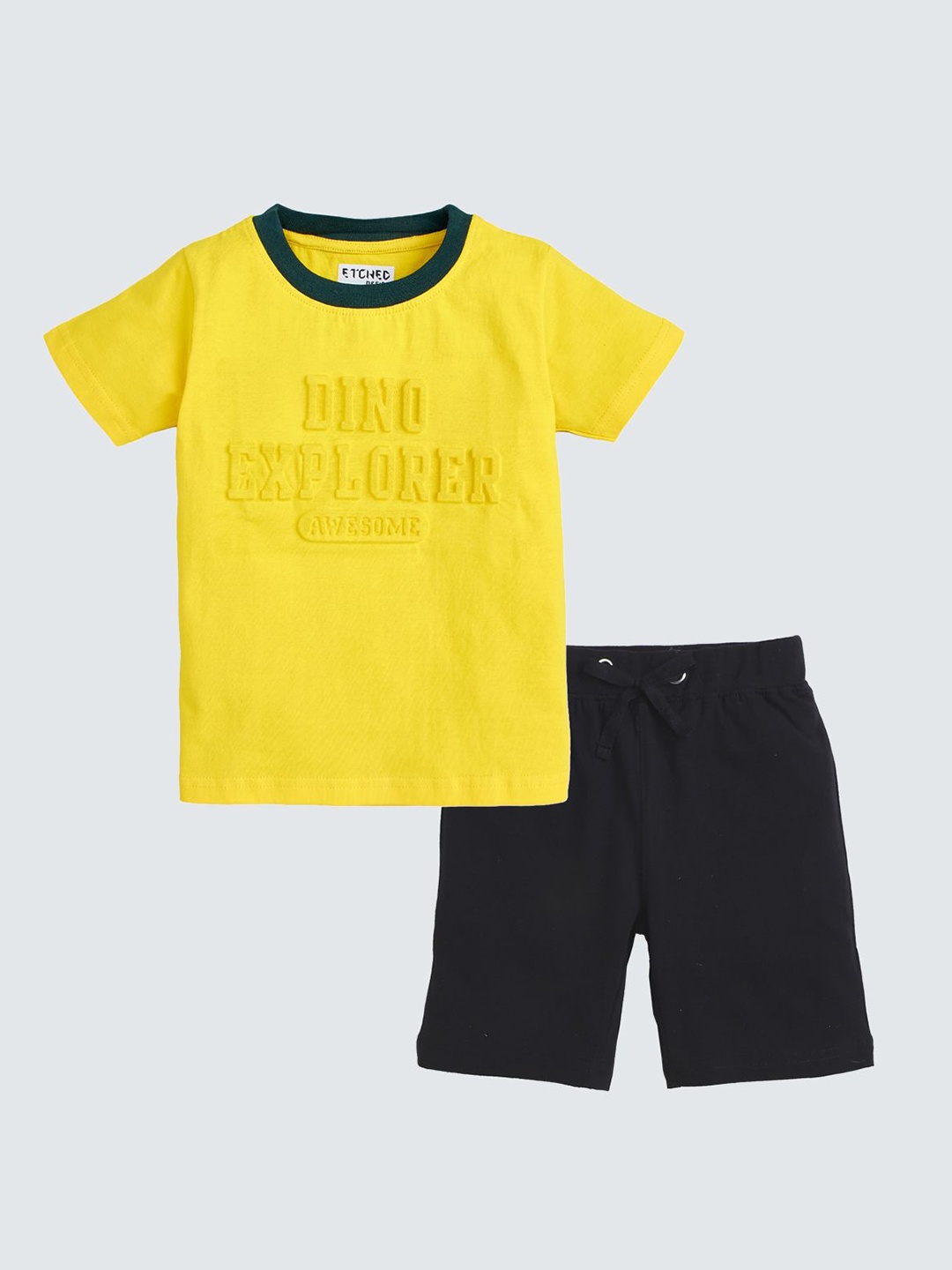 

ETCHED DESIGN Boys Printed Pure Cotton T-shirt with Shorts, Yellow