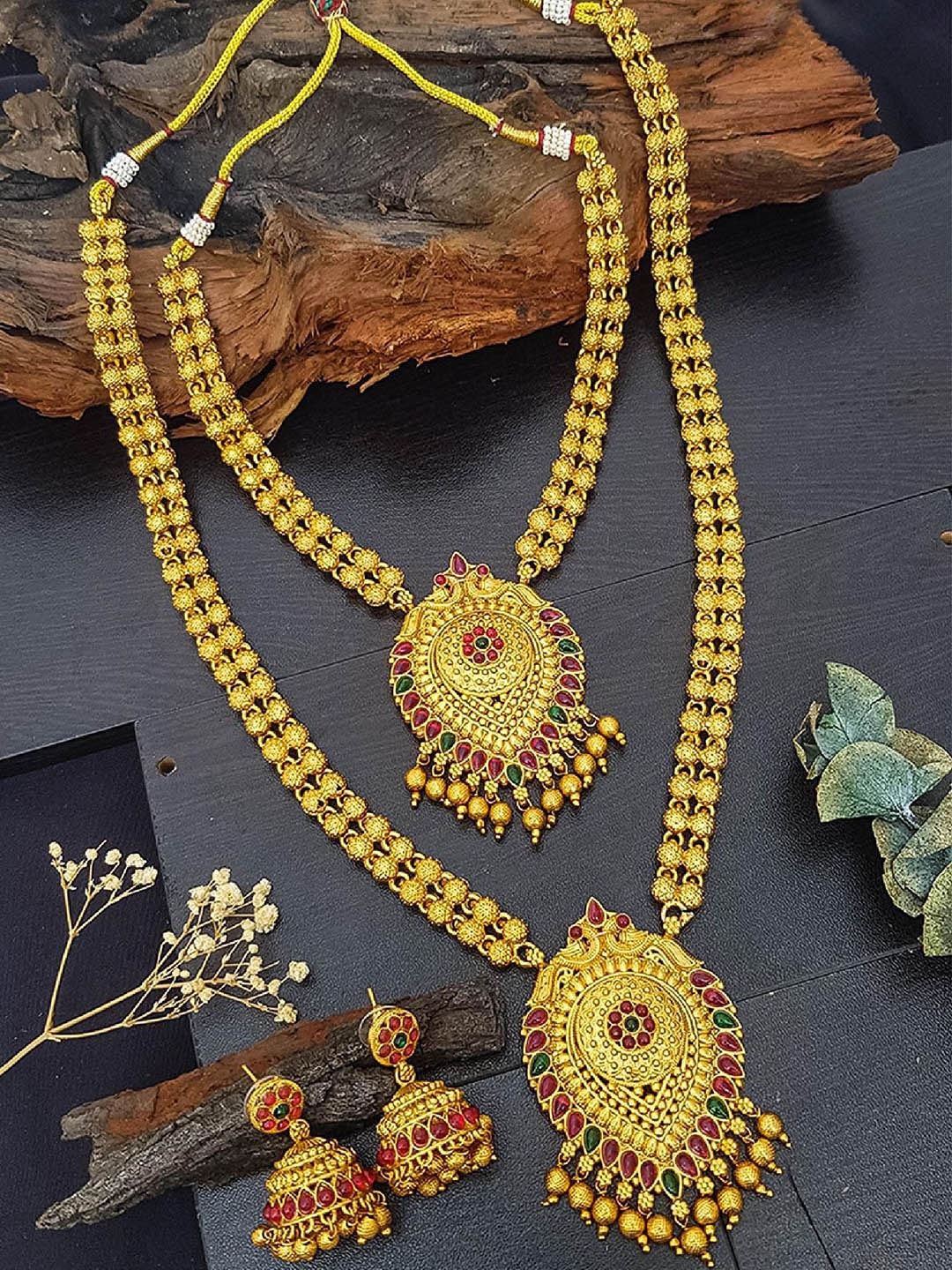 

GRIIHAM Gold-Plated CZ Studded & Beaded Brass Necklace and Earrings