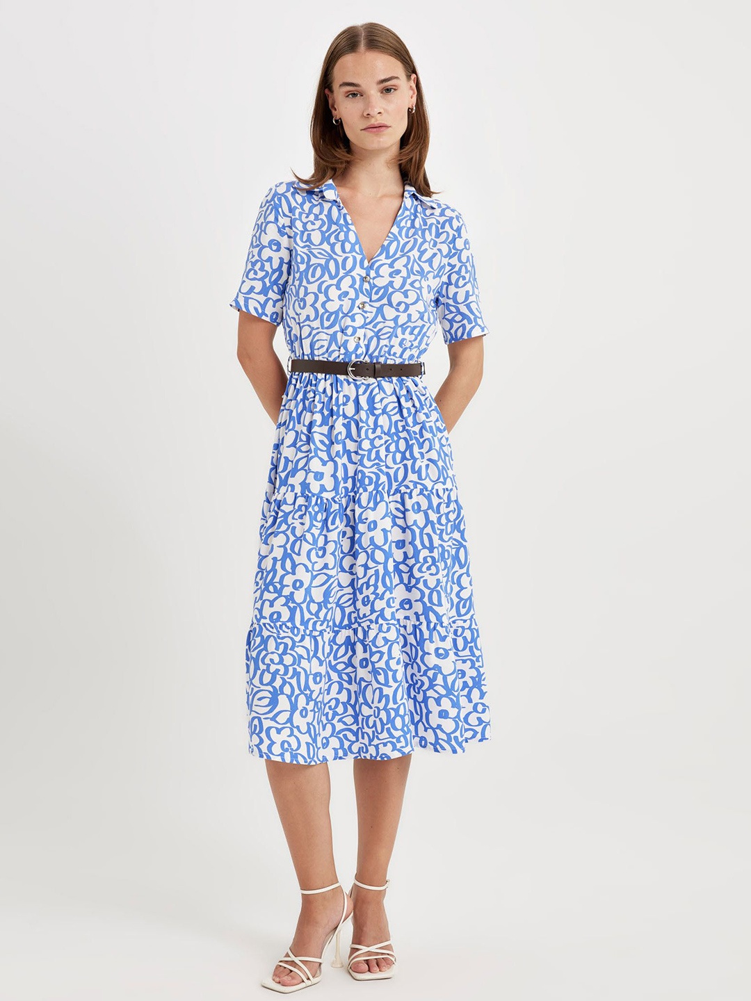 

DeFacto Floral Print Fit & Flare Midi Dress, Blue