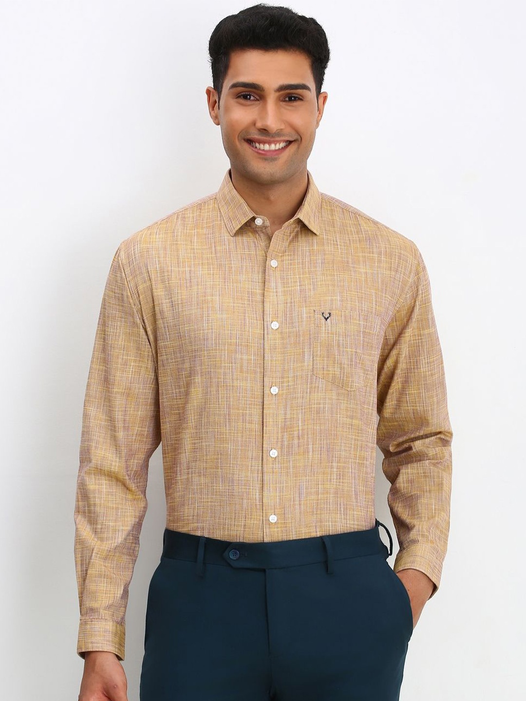 

Allen Solly Men Slim Fit Opaque Printed Formal Shirt, Khaki