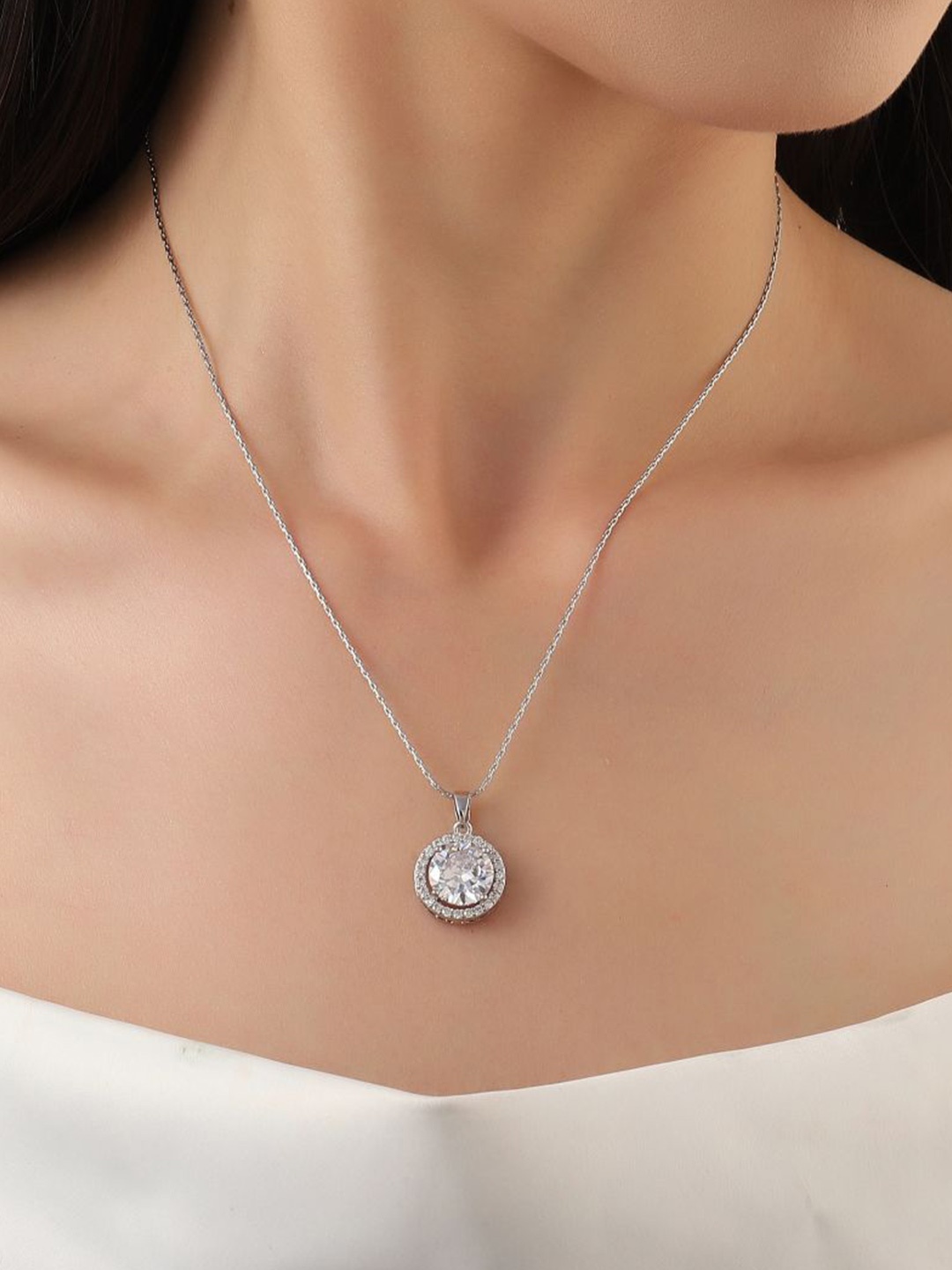 

SALTY Circular Stainless Steel Pendants with Chains, Silver