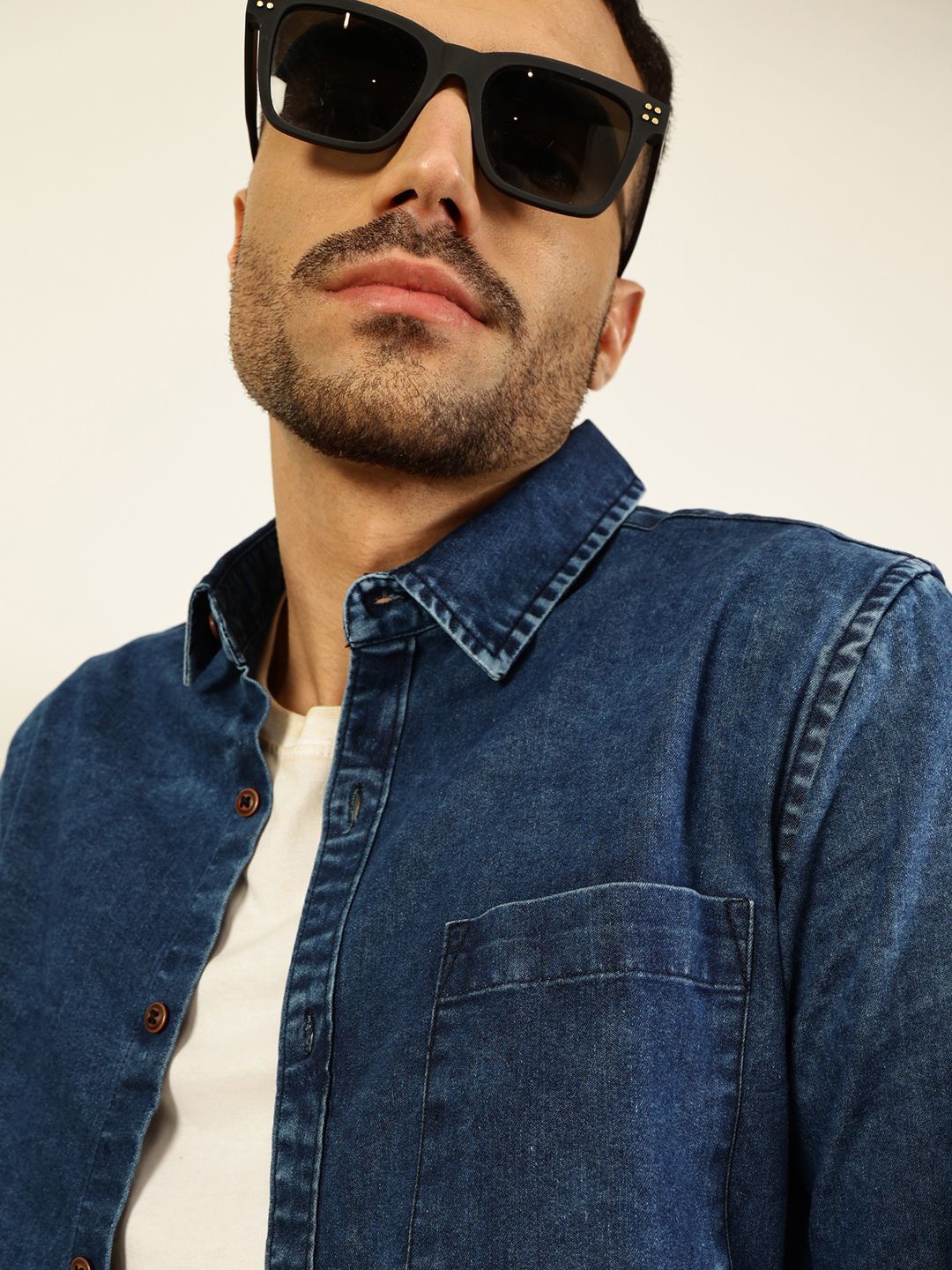 

Thomas Scott Men Smart Slim Fit Faded Opaque Faded Casual Shirt, Blue
