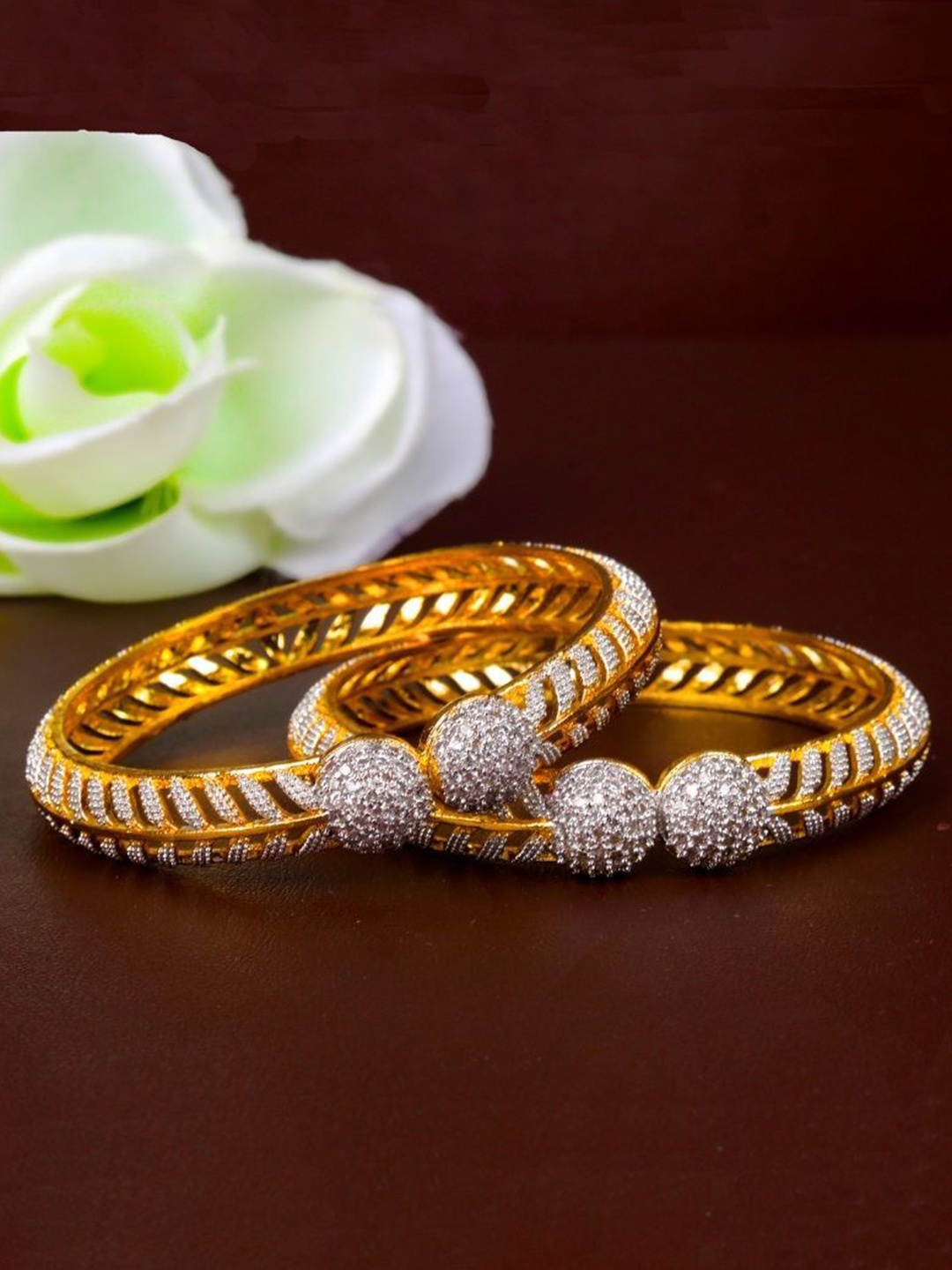 

Zevarly Set Of 2 Gold-Plated American Diamond-Studded Bangles
