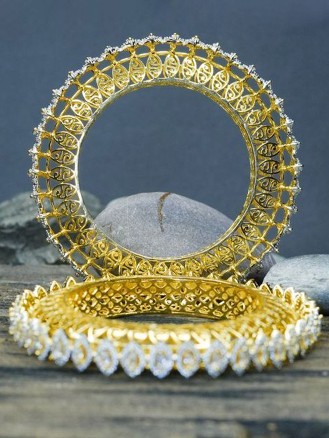 

Zevarly Set Of 2 Gold-Plated American Diamond Studded Bangles