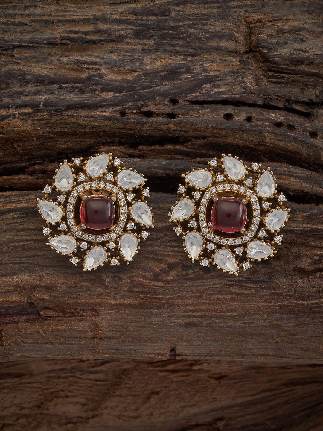 

Kushal's Fashion Jewellery Kundan Studded Floral Studs Earrings, Pink