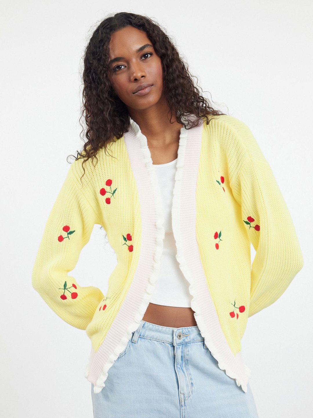 

Trendyol Women Floral Printed Cardigan, Yellow