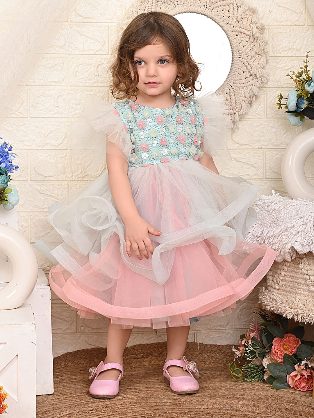 

Bedtime story Net Fit & Flare Dress, Pink