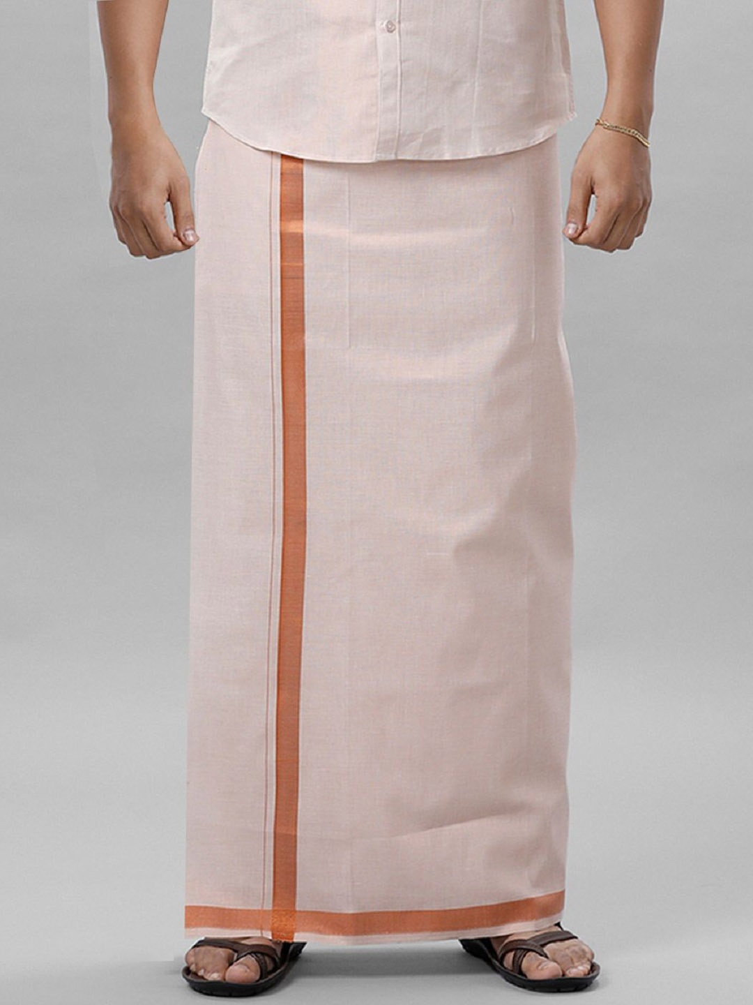 

Ramraj Men Tissue Cotton Dhoti With Broder, Copper