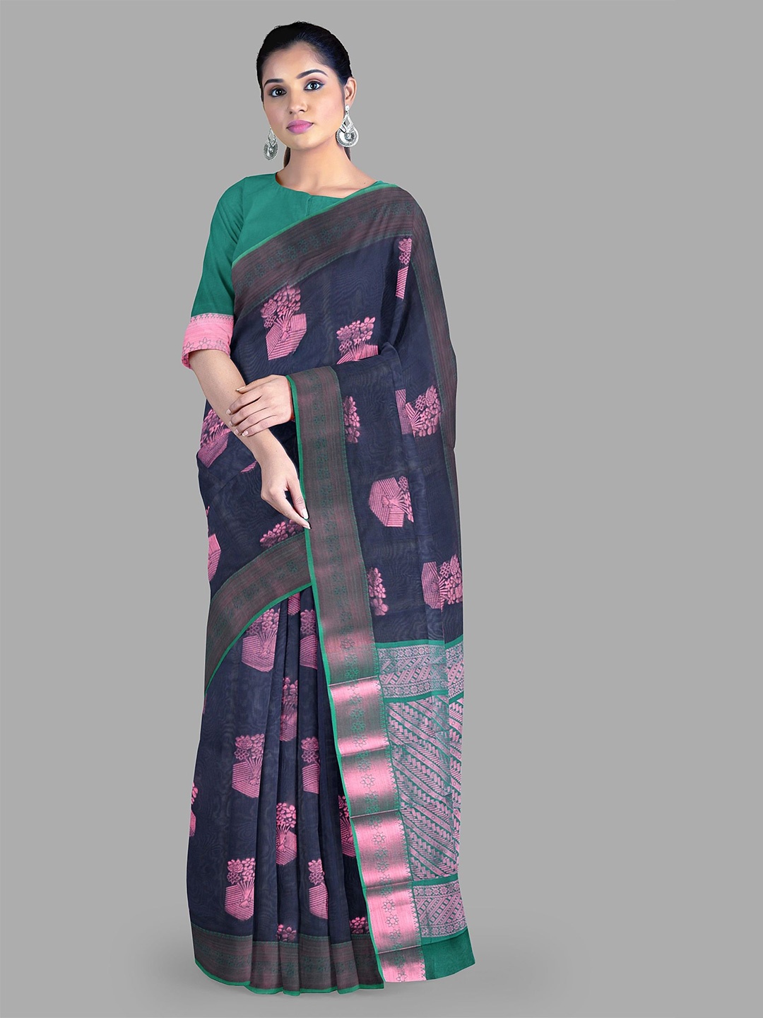 

The Chennai Silks Ethnic Motifs Woven Design Sarees, Navy blue