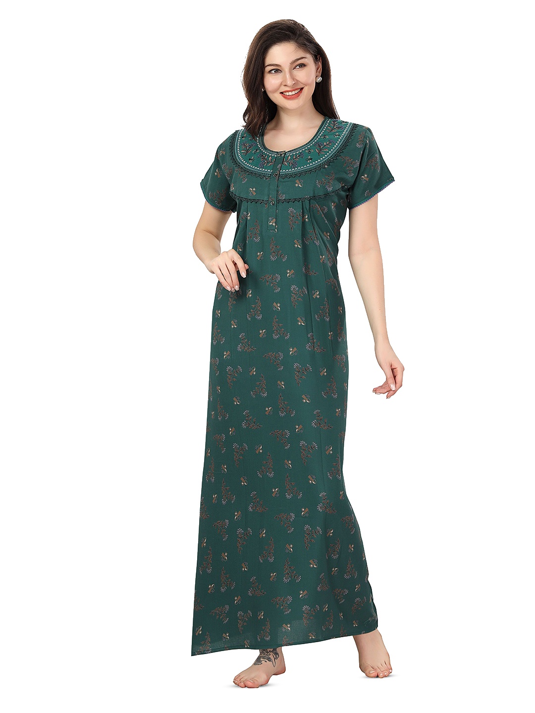 

Soulemo Women Printed Maxi Nightdress, Green