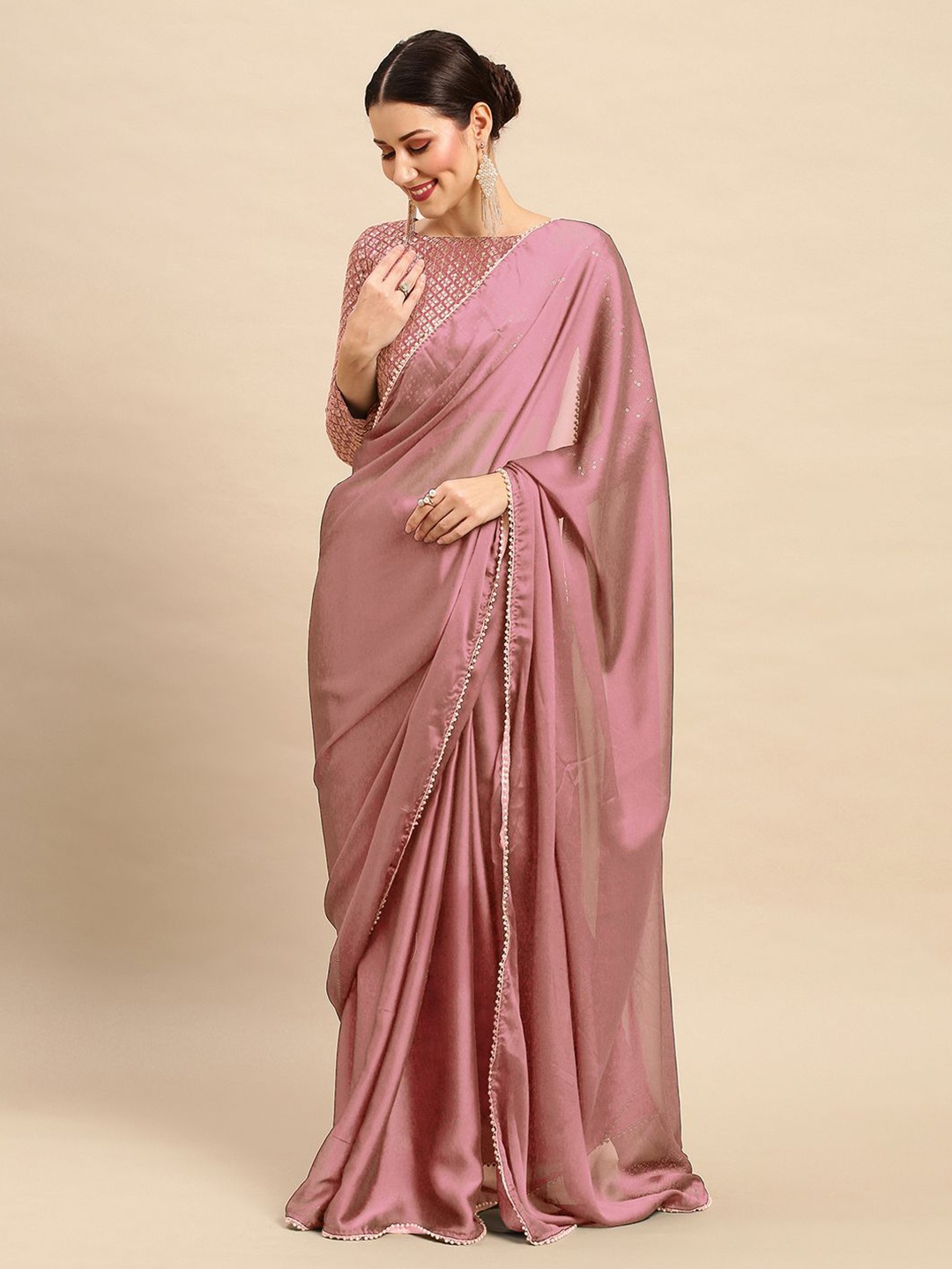 

KALINI Beads and Stones Poly Georgette Saree, Mauve