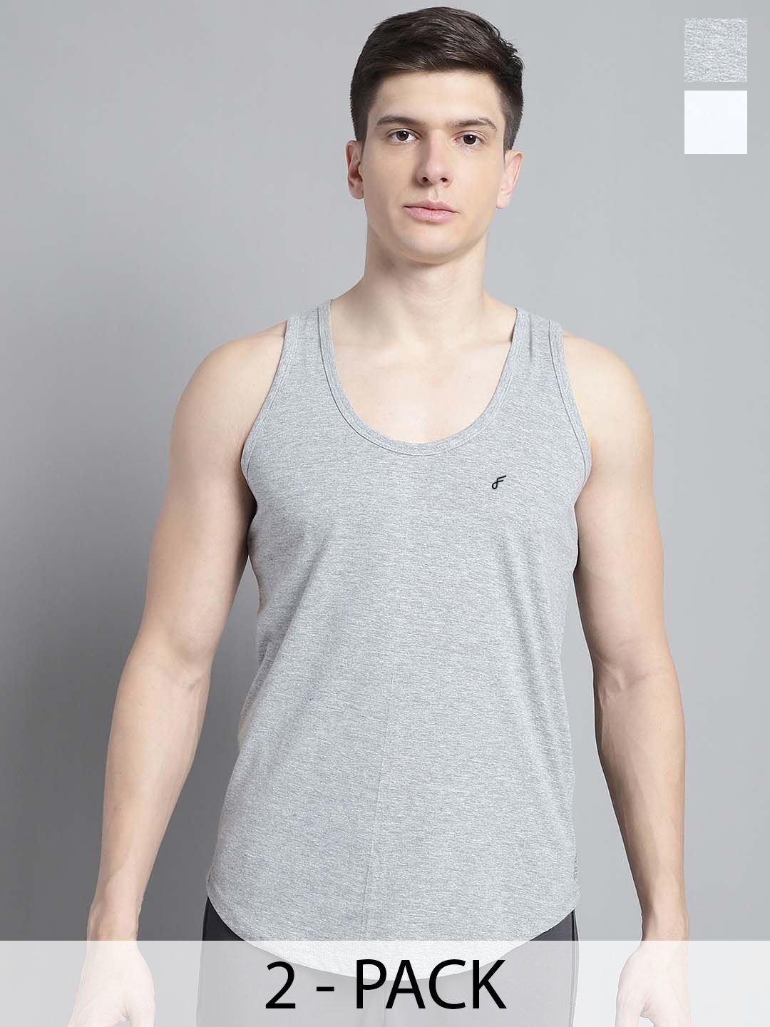 

FBAR Men Pack Of 2 Cotton Anti-Bacterial Gym Vests FBC-02-04, White