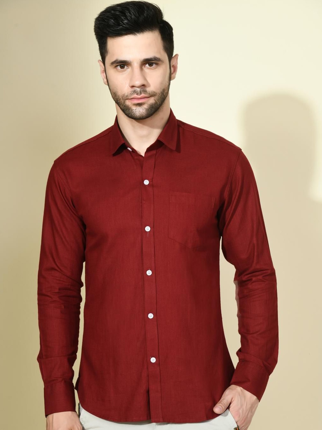 

PEBCO Men Classic Slim Fit Opaque Casual Shirt, Maroon