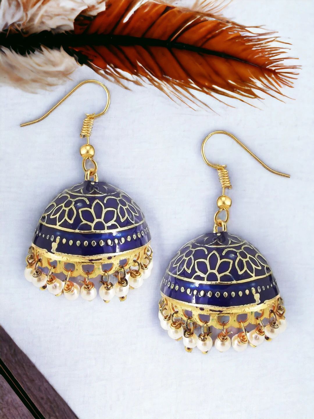 

9blings Gold Plated Beaded Dome Shaped Meenakari Jhumkas