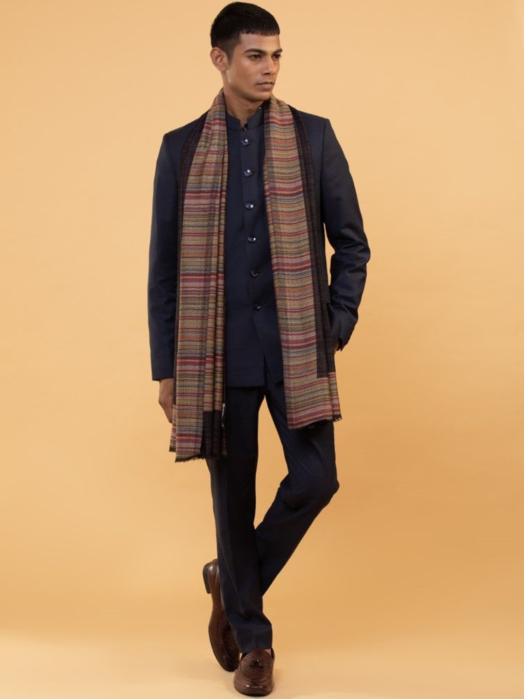 

MODARTA Striped Woolen Shawl, Black