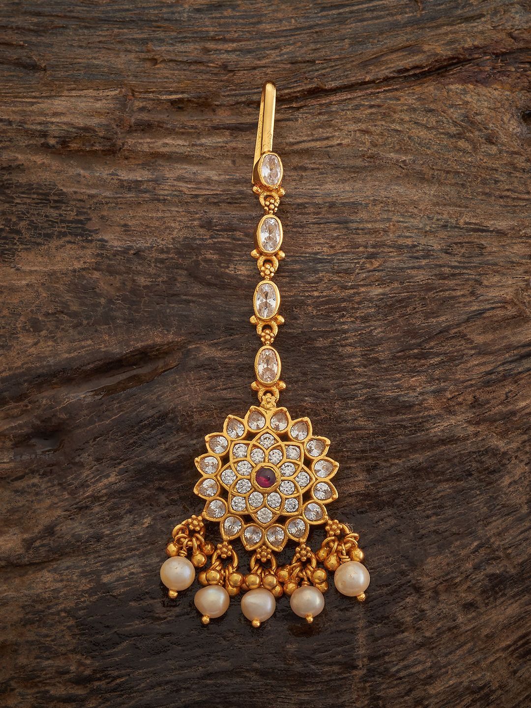

Kushal's Fashion Jewellery Gold-Plated 92.5 Pure Silver Studded & Beaded Maang Tikka