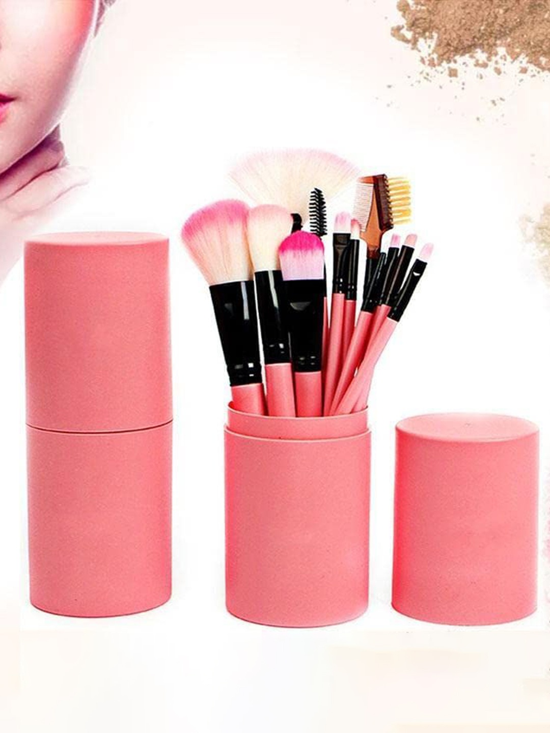 

zemglam Set Of 12 Makeup Brushes With Storage Barrel, Pink
