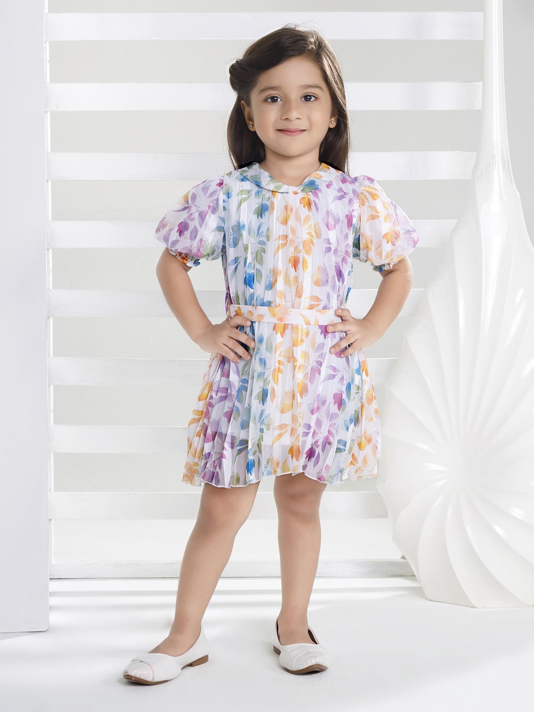 

Peppermint Girls Printed Puff Sleeve Fit & Flare Dress, Orange