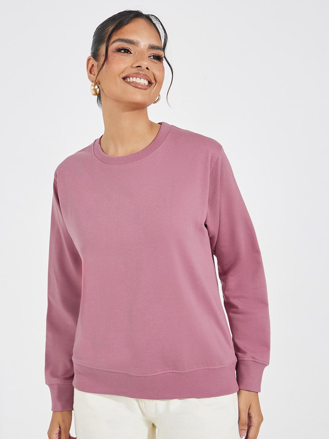 

Styli Women Regular Length Regular Fit Sweatshirt, Pink