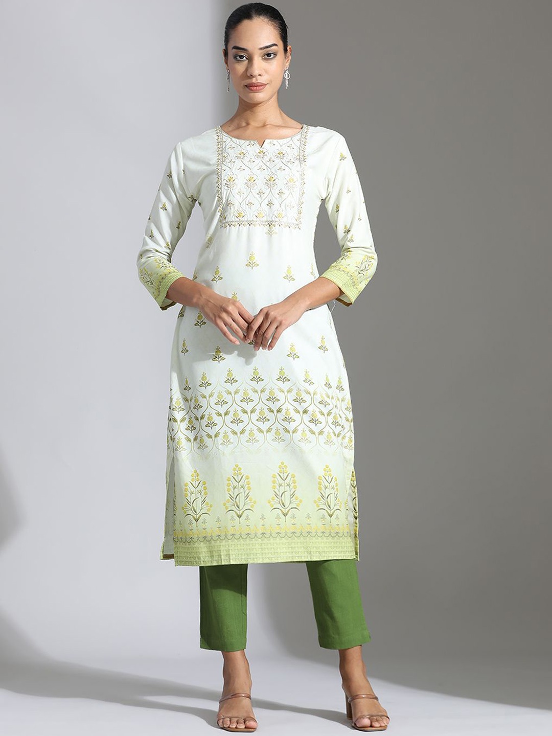 

Jaipur Kurti Floral Printed Straight Kurta, Green
